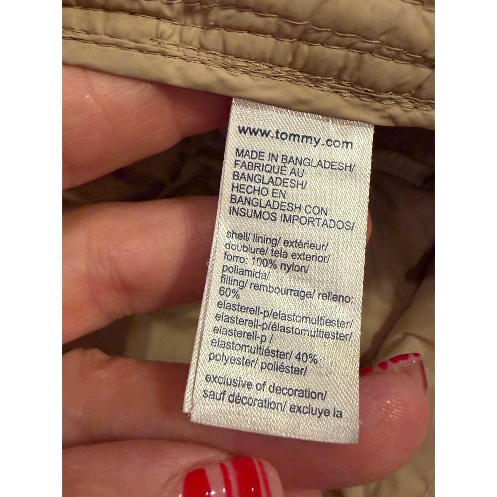 Tommy Hilfiger Lightweight Hooded Puffer Jacket Beige Tan Hood Striped Trim S - Picture 11 of 14